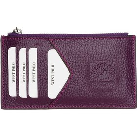 Resim Westpolo Hakiki Deri Fermuarlı Unisex Kartlık - Mürdüm Mürdüm 