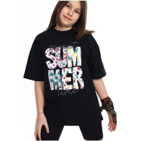 Resim Zekids Kız Çocuk Summer Baskılı Tshirt-14273 Siyah 