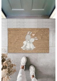 Resim Kahverengi Kapı Önü Paspası Tavşan Ailesi Desen K-3224 