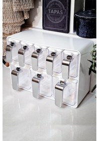 Resim Herevin Sekizli Standlı Baharatlık Seti Krom Kulplu Beyaz Kapak 161280-818 Beyaz - Krom 