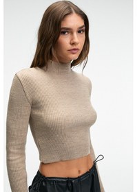 Resim Grimelange CALIDA Kadın Dik Yaka Fitilli Görünümlü Slim Fit Triko Bej Kazak 