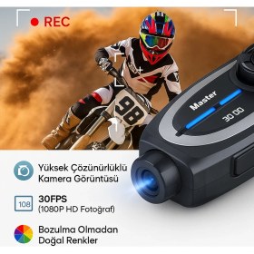 Resim Q29 Kameralı Motosiklet Interkom Kulaklığı Geniş Açılı Görüş Hd Kayıt ve 32GB Hediye Kart Yol Arkadaşınız 