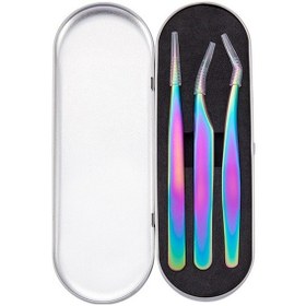 Resim Sones Tırnak Sanatı Kirpik Cımbızı Paslanmaz Çelik Renkli Yüksek Hassasiyetli Aşılama Kirpik Kıvırıcısı, Özellikler: 3'ü 1 Arada Renkli Titanyum 