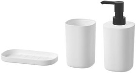 Resim Banyo Seti, Beyaz, 3 Parça, Diş Fırçalık, Sabunluk Ve Tepsi 
