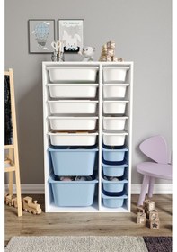 Resim %100 Mdf - Xl Duo 16 Sepetli Oyuncak Dolabı Mavi 