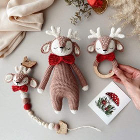 Resim Amigurumi Matilda Oyuncağım Kırmızı Fiyonklu - 3 parça bebek seti 