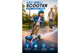 Resim Yıldırım Oyuncak LED Işıklı 3 Tekerlekli Çocuk Twist Scooter - Lean To Steer Dengeli 3 Kademe Ayarlanabilir Yükseklik 50KG Taşıma Kapasiteli 