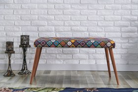 Resim TUBİHOME LİNDA BENCH, ANEMON DESEN, AHŞAP AYAK 