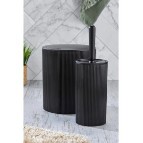 Resim Şık Yuvarlak Çöp Kovası ve Tuvalet Fırçası Seti, Modern Banyo Tasarımı 