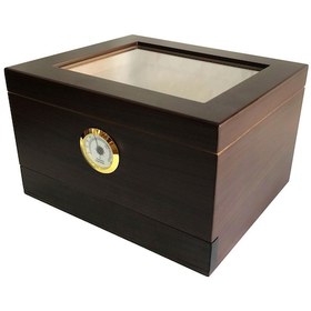 Resim Sikarlan Cedar Camlı Çekmeceli Puro Kutusu Humidor Kahverengi 40s 