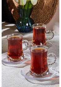 Resim Perotti Pearl 12 Parça Boncuklu Cam Çay Takımı 180 Ml Çay Seti 