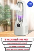 Resim ROXİVA 6 Kademeli Fan Hızı / Ultrasonik Nemlendirici Renkli ışıklı Hazne / 3.000mAh batarya/Vantilatör/Fan 