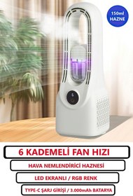 Resim ROXİVA 6 Kademeli Fan Hızı / Ultrasonik Nemlendirici Renkli ışıklı Hazne / 3.000mAh batarya/Vantilatör/Fan 