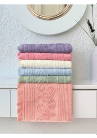 Resim 6 Adet Jakarlı Liya El Yüz Havlusu 50x90 Bej 