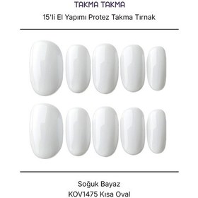 Resim 15'li Beyaz Kısa Oval Kov1475 Tekrar Kullanılabilir El Yapımı Protez Takma Tırnak S 