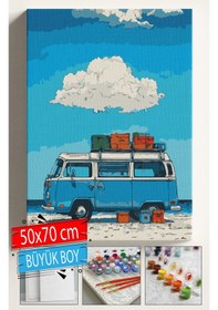 Resim Sayılarla Boyama Seti Numaralı Tuval Fırça Boya Dahil Kasnaklı Set 50x70 Cm - Mavi Kamp Deniz 