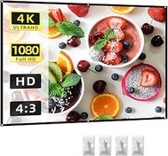 Resim Mistaha 60 İnç Projektör Perdesi 4:3 HD 4K Katlanabilir Taşınabilir Çift Taraflı Projeksiyon Kırışık Önleyici Film Perdesi, Kapalı Açık Ev Sineması Ofis Toplantısı için Kancalı 
