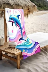 Resim Dijital Baskı Plaj Deniz Havlusu Yunus Balığı Desenli Peştamal HVL0119 