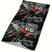 Resim Route 66 Motosiklet Sürme Bandanası - Sıcak, Rüzgar Geçirmez Boyun Atkısı, Yürüyüş & Otoyol Seyahatleri için Vintage Tasarım, Nefes Alabilen Polyester-Spandex Karışımı, Elde Yıkanabilir, Dış Mekan Boyun Koruma|Route 66 Teması|Nefes Alabilen Kumaş 