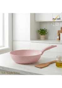 Resim 18 Cm Granit Tek Saplı Tava - Pembe Pembe 