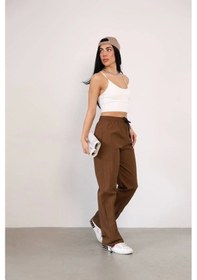 Resim Praşut Kumaş Paça Cepli Baggy Eşofman - Kahve Kahve 