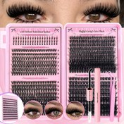 Resim 200/740 adet Kirpik Uzatma Seti Fluffy Kirpik Uzatma Seti ile Lash Bond ve Seal Lash Tweezers Kalın Kirpik Demetleri Kirpik Uzatma Seti İnce Bireysel Kirpikler D Curl Kirpik Uzatma (60D 80D 100D 120D Karışık, 9-16MM) 