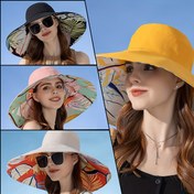Resim 1 Adet Kadınlar İçin Çift Taraflı Geniş Kenarlı Güneş Şapkası - Tropikal Çiçek Desenli Pembe & Mavi/Yeşil Renk Şeması, Nefes Alabilen Polyester, Rüzgar Geçirmez İp, Hafif ve Şık Plaj, Dış Mekan, Bekaret Partileri & Günlük Moda için Katlanabilir Güneş Şapkası, Dış Mekan Başlığı, Rahat Başlık 