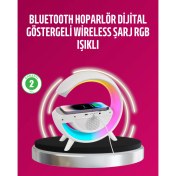 Resim Kablosuz Şarjlı LED Masa Lambası Çalar Saat ve Beyaz Gürültü Özellikli 