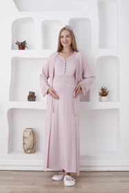 Resim Uzun Kollu Gecelik Ve Sabahlıklı 2’li Hamile/lohusa Takımı - 2285 - Pudra / 2XL / Terlik ve Taç Seti İstiyorum +300₺ 