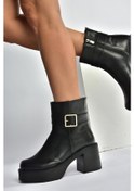 Resim Fox Shoes V726446609 Siyah Kalın Topuklu Kadın Bot Siyah-Suni Deri 