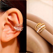 Resim 1 adet Şık Çinko Alaşımlı Kulak Tokası, Parıldayan Rhinestones ve İnci Detayları ile - Delme Gerektirmez, Günlük ve Parti Giyiminde Mükemmel, Tüm Mevsimler, Her Gün Kulaklık | Şık Kulaklık Tasarımı | KC Altın Kaplama 