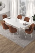 Resim Canisa Concept Via Serisi 80x132 Açılabilir Mutfak Masası Takımı Beyaz Masa 6 Kiremit Sandalye 