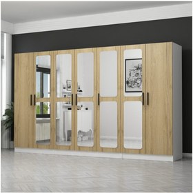 Resim Minar Kale 7 Kapaklı Aynalı 2ç Dolap - Pera Ceviz 
