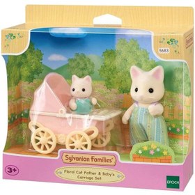 Resim Sylvanian Families Çiçekli Kedi Baba ve Bebek Arabası 5683 