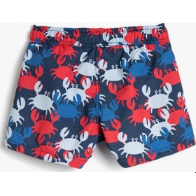 Resim Koton Deniz Şortu Beli Bağlamalı Yengeç Baskılı File Astarlı Mavi Desenli 3skb00034bw 3SKB00034BWB24 