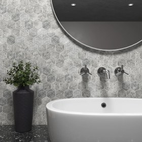 Resim Tuqco Doğal Taş 2’’ Hexagon Tundra Gri Cilalı Mermer Mozaik 