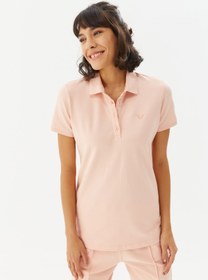 Resim bilcee Kadın Yavruağzı Düğmeli Polo Yaka Kısa Kollu Pamuklu Tişört 8719 