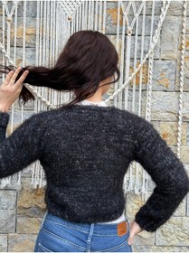 Resim nancastore yumuşak tüylü renkli yansımalı crop hırka bolero 