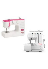 Resim Elmas Tr360 Pembe Dikiş Makinesi Ve 328 Ev Tipi 4 İplik Overlok Makinesi Pembe 