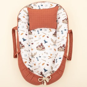 Resim Babynest ve Yastık - Çift Taraflı - Koyu Kiremit Muslin - Harry 