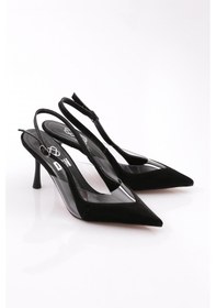 Resim Dgn 7020 Kadin Arkasi Açik Topuklu Ayakkabi Siyah Çizgili 