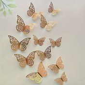 Resim 12 adet 3D Renkli Kelebek Duvar Stickerları, Oturma Odası ve Yatak Odası için Kendinden Yapışkanlı Boş Kağıt, Üç Boyutlu Duvar Dekorasyonu, Kendin Yap Kendinden Yapışkanlı Ev Dekorasyonu, Altın, Gümüş, Gül Altın 