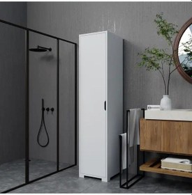 Resim Duru 40 Cm Mat Beyaz 5 Raflı Kiler Tek Kapılı Banyo Ve Elbise Dolabı - Gardırop Beyaz 