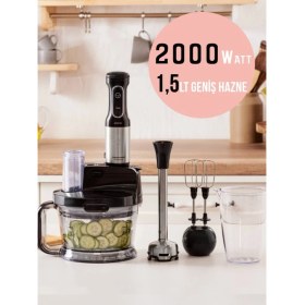 Resim 2000W Mutfak Robotu, Dilimleme ve Doğrama, 1,5l Hazneli, Siyah 