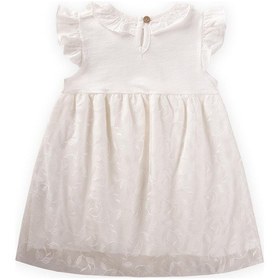 Resim Cigit Yaprak Desen Tül Garnili Bebe Elbise 0-4 Yaş Kırık Beyaz 