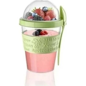 Resim Pazariz Tubi Home Yoğurt Kabı Kaşıklı ve Meyve Bölmeli Yeşil Renk 