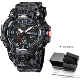 Resim Hanyang Camo Kara Kutu Smael Çift Zamanlı Spor Izle Erkekler Için Moda Su Geçirmez Quart Dijital Kol Saati Çalar Saat LED Arka Işık Takvim Saatler 8008 (Yurt Dışından) 