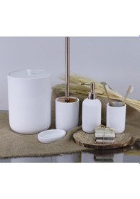 Resim By Selim Home Elegance Beyaz Polyester 5 Parça Banyo Seti Beyaz 
