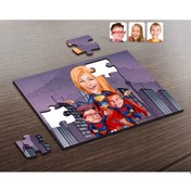 Resim Kişiye Özel Süper Anne Ve Süper Çocuklar Karikatürlü Ahşap Puzzle 
