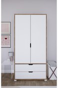 Resim midoser 90 Cm Açık Ceviz-beyaz 2 Kapılı 2 Çekmeceli Elbise Dolabı - Gardırop 